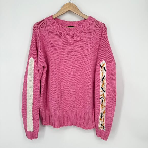 Anthropologie by handmade Chunky Knit Cotton Blend Crewneck Hand Knit Sweater - Picture 2 of 12